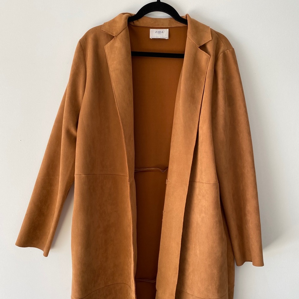 lovely tan/brown zara faux-suede coat